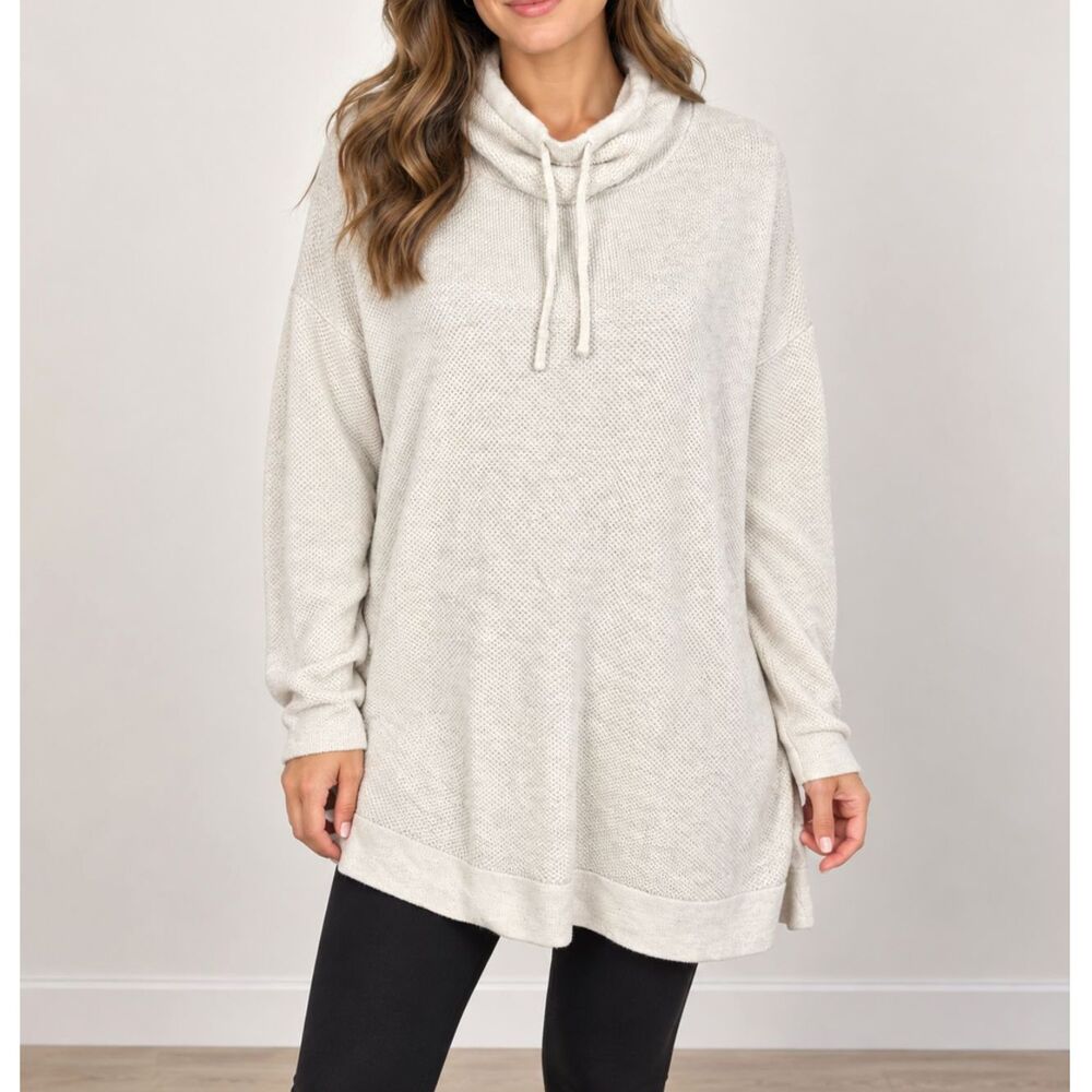 Pure Jill Oatmeal Textured Knit Drawstring Cowl-neck Tunic Sweater J. Jill